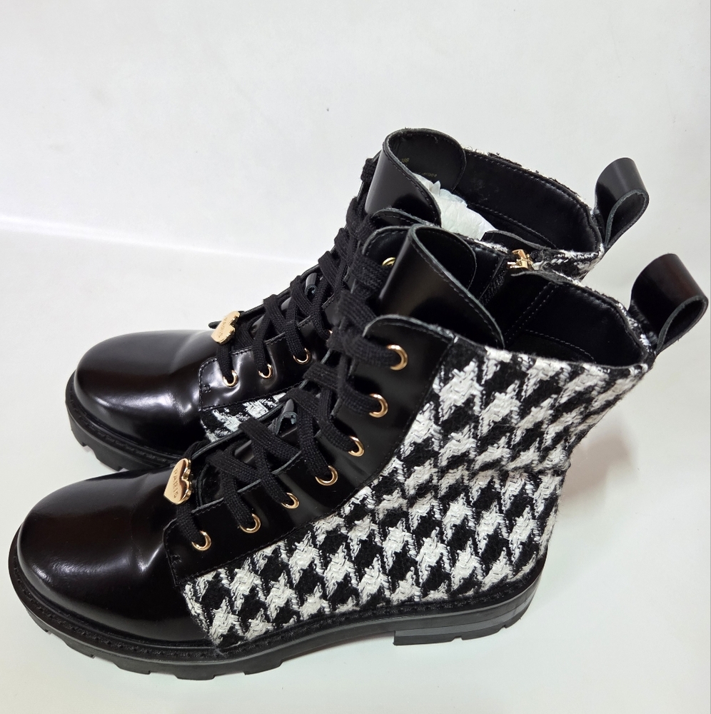 Karl Lagerfeld Paris Mela Everyday Patent Leather Houndstooth Combat Boot 7.5 - Picture 3 of 15